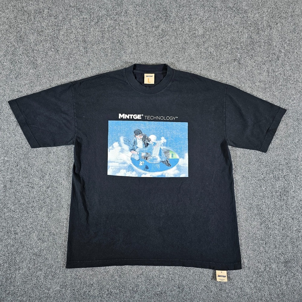 90s Tech Style Graphic CD Disc Short Sleeve‎ T Shirt Black Men's Size Large Y2K